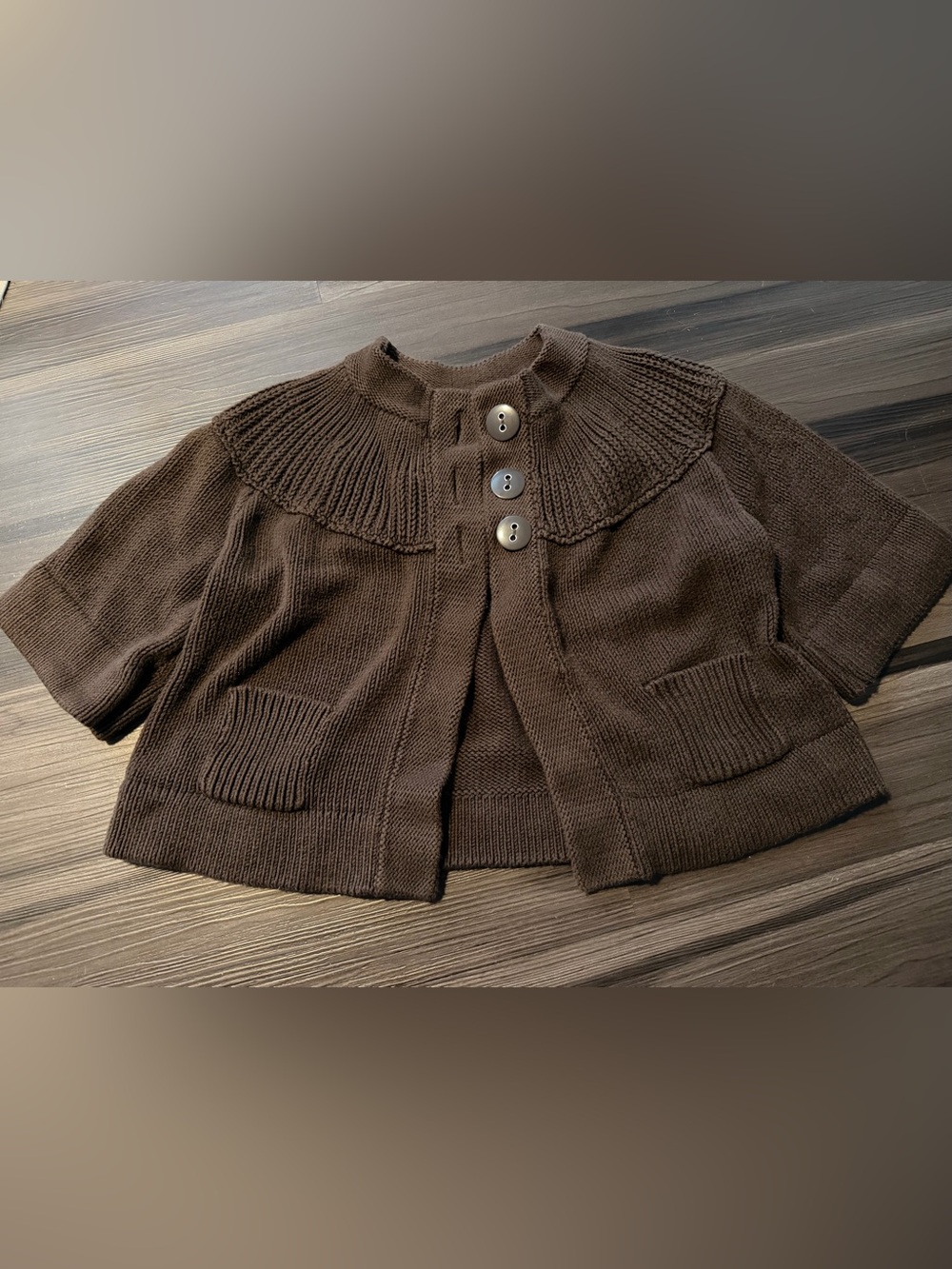 Woman’s size Petite Medium PM Dark brown cardigan cable knit
